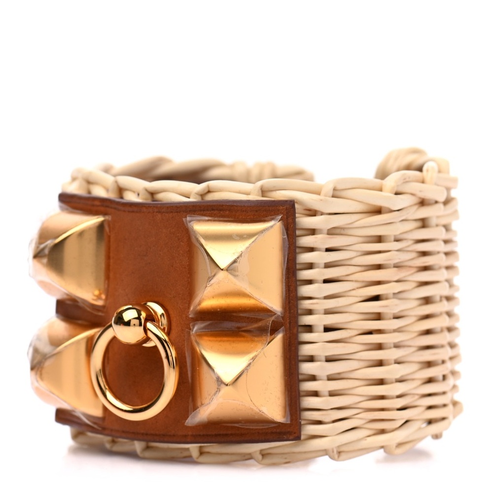 Hermes Gold and Tan wicker Studded cuff